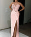 Pink Sequin Applique Long Prom Dress with High Slit