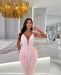 Pink Sequin Prom Dress with Beaded Feather
