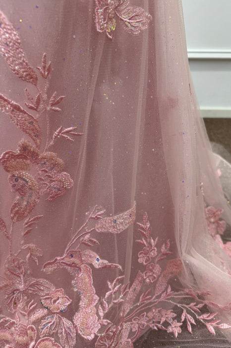 Pink Spaghetti Straps Lace Mermaid Prom Dress with Appliques - Prom Dresses