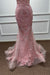 Pink Spaghetti Straps Lace Mermaid Prom Dress with Appliques - Prom Dresses