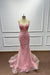 Pink Spaghetti Straps Lace Mermaid Prom Dress with Appliques - Prom Dresses