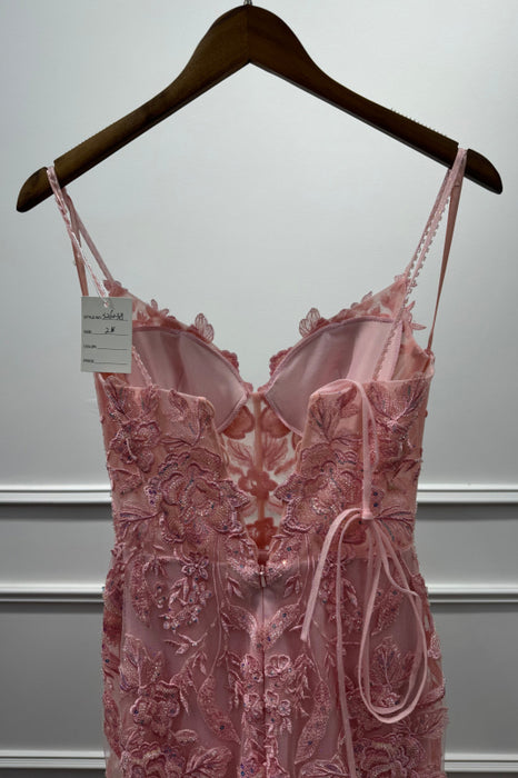 Pink Spaghetti Straps Lace Mermaid Prom Dress with Appliques - Prom Dresses