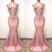 Pink Spaghetti-Straps Mermaid Long Prom Dress with Lace Appliques