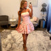 Pink Strapless Satin Mini Dress with Crystal Floral Embellishments