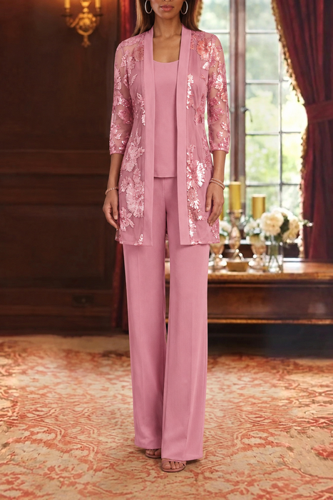 Pink three-piece mother of the bride pantsuit