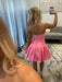 Pink Strapless Mini Homecoming Dress with Bow & Beaded Neckline