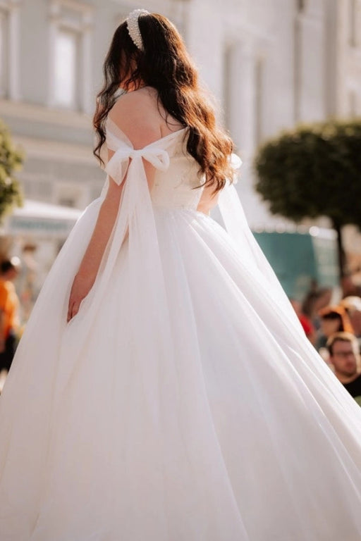 Plue Size Ivory Wedding Dress Off-the-Shoulder Tulle Ball Gown - Wedding Dresses