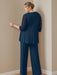 Plus Size 3-Piece Chiffon Mother of the Bride Pantsuit with Scoop Neck 3/4 Sleeves