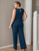 Plus Size 3-Piece Chiffon Mother of the Bride Pantsuit with Scoop Neck 3/4 Sleeves