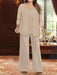 Plus Size 3-Piece Mother of the Bride Chiffon Pantsuit with V-Neck Floor-Length Jacket & Sequins