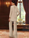 Plus Size 3-Piece Mother of the Bride Chiffon Pantsuit with V-Neck Floor-Length Jacket & Sequins