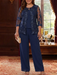Plus Size 3 Pieces Chiffon Mother of the Bride Pantsuits with Lace Floral 3/4 Sleeves