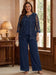 Plus Size 3 Pieces Chiffon Mother of the Bride Pantsuits with Lace Floral 3/4 Sleeves