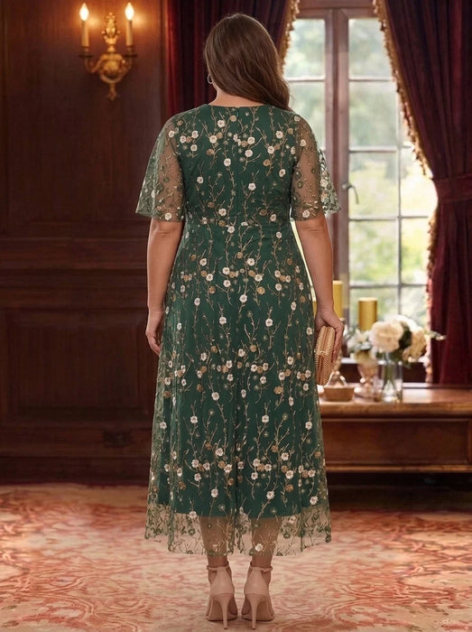 Plus Size A-Line Lace Embroidery Mother of the Bride Dresses Ankle-Length Floral Wedding Guest Dress