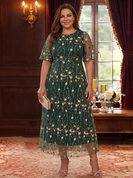 Plus Size A-Line Lace Embroidery Mother of the Bride Dresses Ankle-Length Floral Wedding Guest Dress