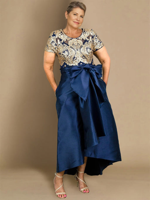 Plus Size Asymmetrical A-Line Princess Dress with Short Sleeves