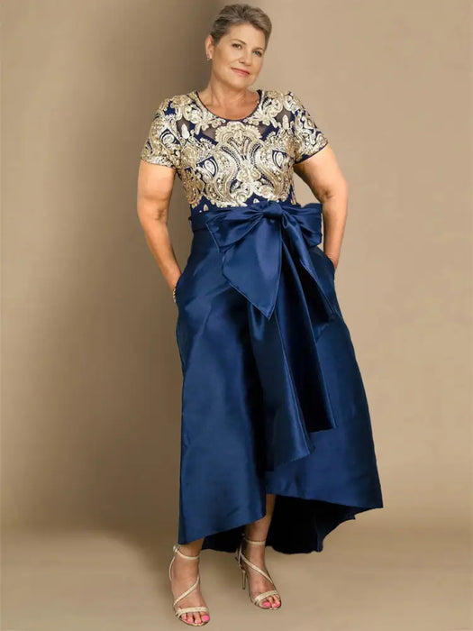 Plus Size Satin A-Line Mother of the Bride Dress Sleeves-Bridelily