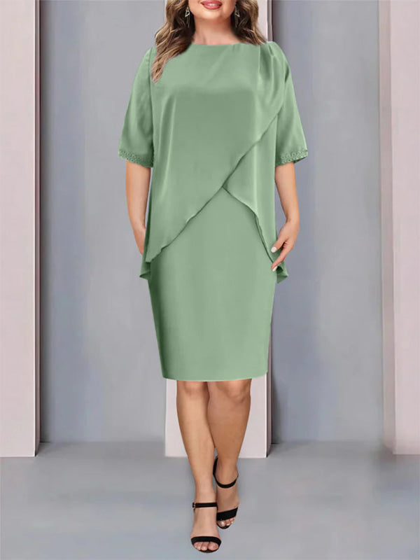 Plus Size Beaded Sage Mother of the Bride Dress Knee-Length-Bridelily