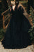 Plus Size Black Wedding Dress Aline V-Neck Tulle Short Sleeves Ball Gown