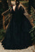 Plus Size Black Wedding Dress Aline V-Neck Tulle Short Sleeves Ball Gown