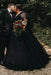 Plus Size Black Wedding Dress Aline V-Neck Tulle Short Sleeves Ball Gown