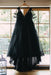 Plus Size Black Wedding Dress Aline V-Neck Tulle Short Sleeves Ball Gown