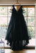 Plus Size Black Wedding Dress Aline V-Neck Tulle Short Sleeves Ball Gown
