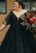 Plus Size Black Wedding Dress Aline V-Neck Tulle Short Sleeves Ball Gown