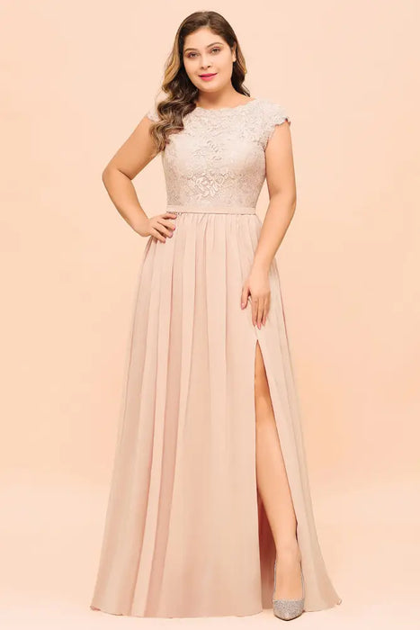 Plus Size Lace Bridesmaid Dress with Cap Sleeves- Bridelily Plus Size Lace Bridesmaid Dress with Cap Sleeves- Bridelily