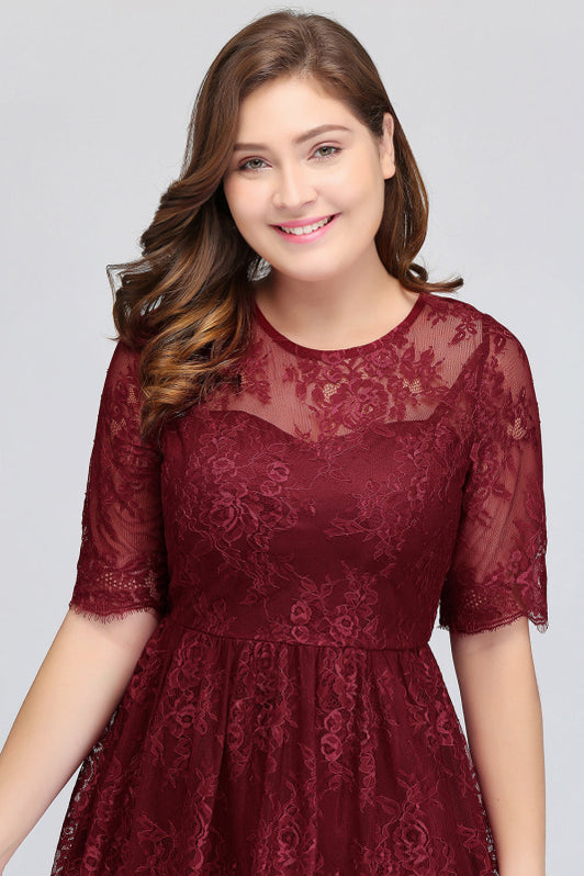 Plus size Burgundy Bridesmaid Dress with Short Sleeves — Bridelily