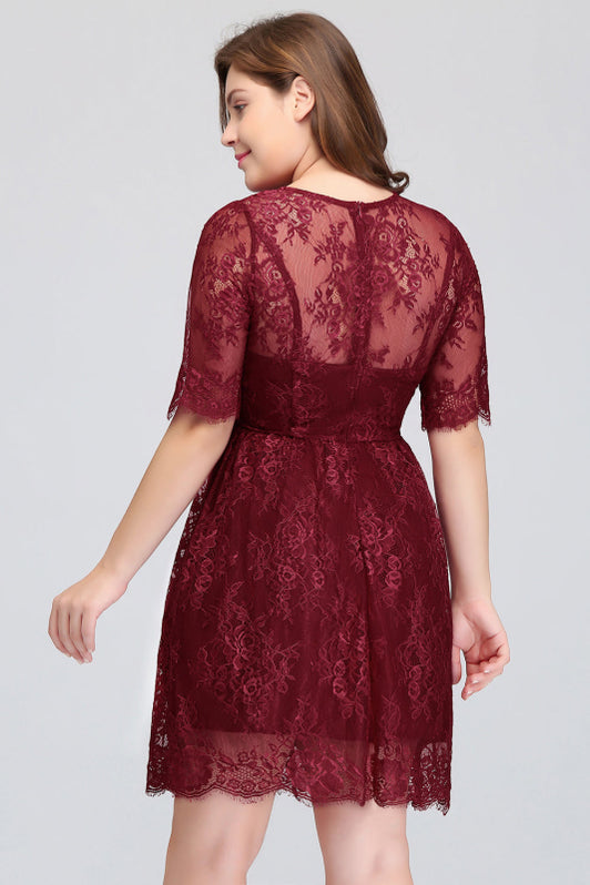 Plus size Burgundy Bridesmaid Dress with Short Sleeves — Bridelily