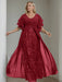 Plus Size Floor-Length Mother of the Bride A-Line Dress with V-Neck and Half Sleeves