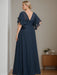Plus Size Floor-Length Mother of the Bride A-Line Dress with V-Neck and Half Sleeves