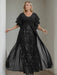 Plus Size Floor-Length Mother of the Bride A-Line Dress with V-Neck and Half Sleeves