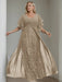 Plus Size Floor-Length Mother of the Bride A-Line Dress with V-Neck and Half Sleeves