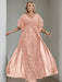 Plus Size Floor-Length Mother of the Bride A-Line Dress with V-Neck and Half Sleeves