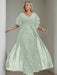 Plus Size Floor-Length Mother of the Bride A-Line Dress with V-Neck and Half Sleeves