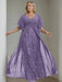 Plus Size Floor-Length Mother of the Bride A-Line Dress with V-Neck and Half Sleeves