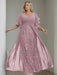 Plus Size Floor-Length Mother of the Bride A-Line Dress with V-Neck and Half Sleeves