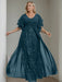 Plus Size Floor-Length Mother of the Bride A-Line Dress with V-Neck and Half Sleeves
