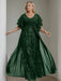 Plus Size Floor-Length Mother of the Bride A-Line Dress with V-Neck and Half Sleeves