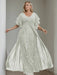 Plus Size Floor-Length Mother of the Bride A-Line Dress with V-Neck and Half Sleeves
