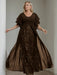 Plus Size Floor-Length Mother of the Bride A-Line Dress with V-Neck and Half Sleeves