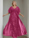 Plus Size Floor-Length Mother of the Bride A-Line Dress with V-Neck and Half Sleeves