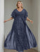 Plus Size Floor-Length Mother of the Bride A-Line Dress with V-Neck and Half Sleeves