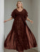 Plus Size Floor-Length Mother of the Bride A-Line Dress with V-Neck and Half Sleeves