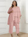 Plus size chiffon three piece pantsuit with a long jacket in blush pink