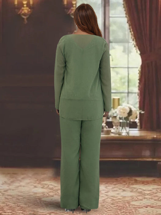 Plus Size Chiffon Pantsuits with Jacket for the Mother of the Bride