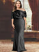 Black plus size draped satin mother of the bride gown with blouson top