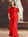 Dark Red plus size draped satin mother of the bride gown with blouson top